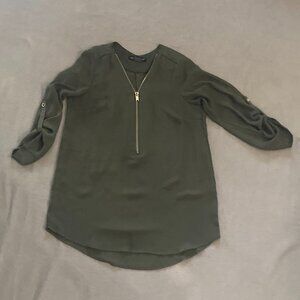 Olive green blouse with zipper front